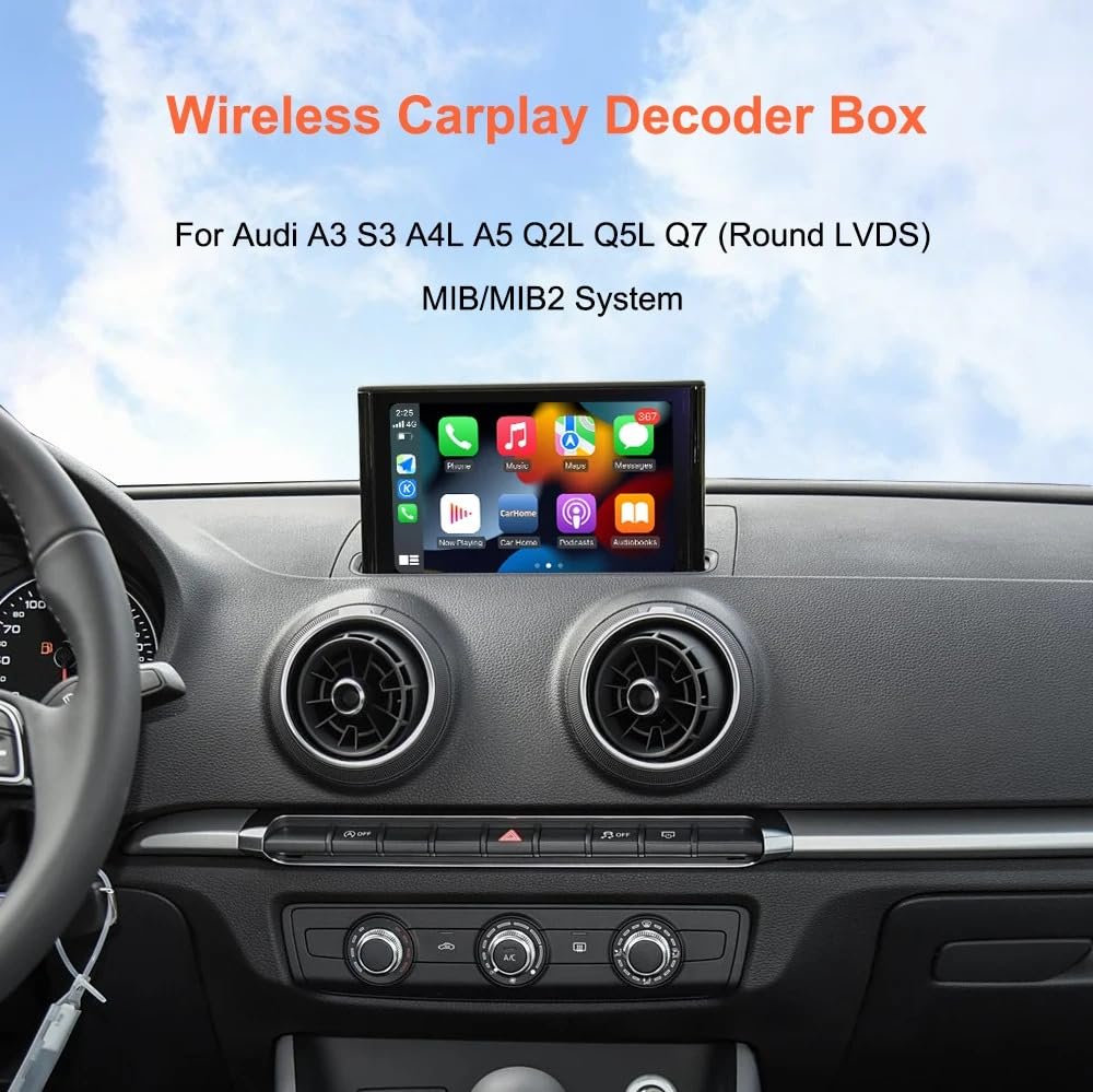 Wireless Carplay for Audi A3 S3 A5 A4L Q2L Q5L Q7 2013-2018 with MIB MIB2 System Carplay Android Auto Retrofit Kit Decoder Round LVDS Support Bluetooth, Mirrorlink, Siri, Navigation, Camera