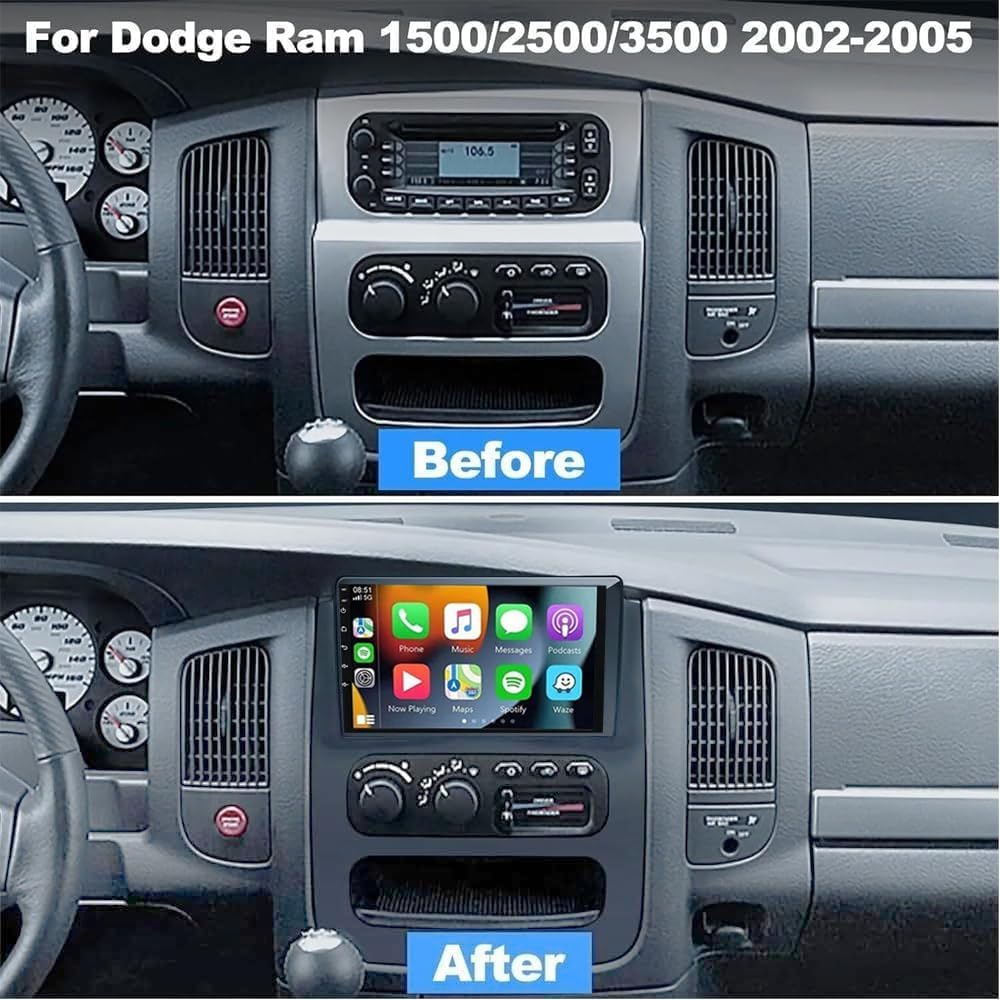 Double Din Car Stereo for Dodge Ram 1500 2500 3500 2002-2005 with Wireless Carplay and Android Auto, 9" Touchscreen 2G+32G Android 13 Car Radio Receiver w/GPS Navi WiFi HiFi SWC AHD Backup Camera Mic