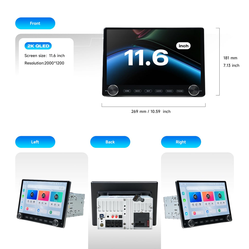 Dasaita 11.6" Double Din Car Stereo Upgrade with Dual Knob