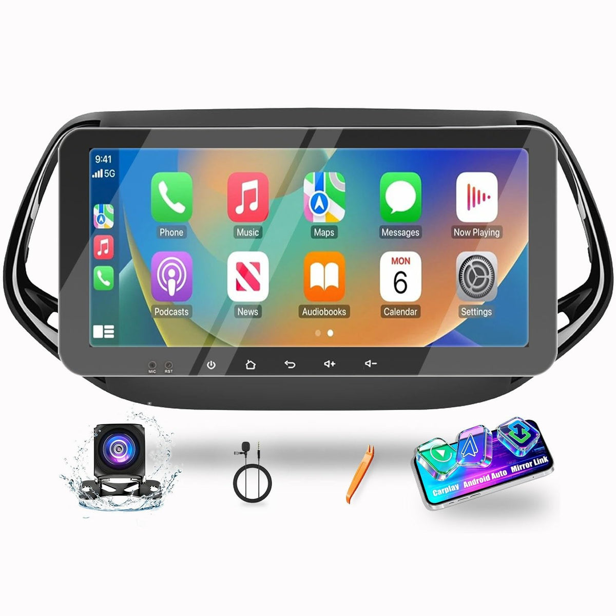 for Jeep Compass 2018-2020 Car CarPlay Android Auto Navigation Stereo GPS Radio Reverse Camera Display 10.33" QLED Touchscreen Headunit Tablet Pad Media Player, if Applicable Octa Core 6G+128G