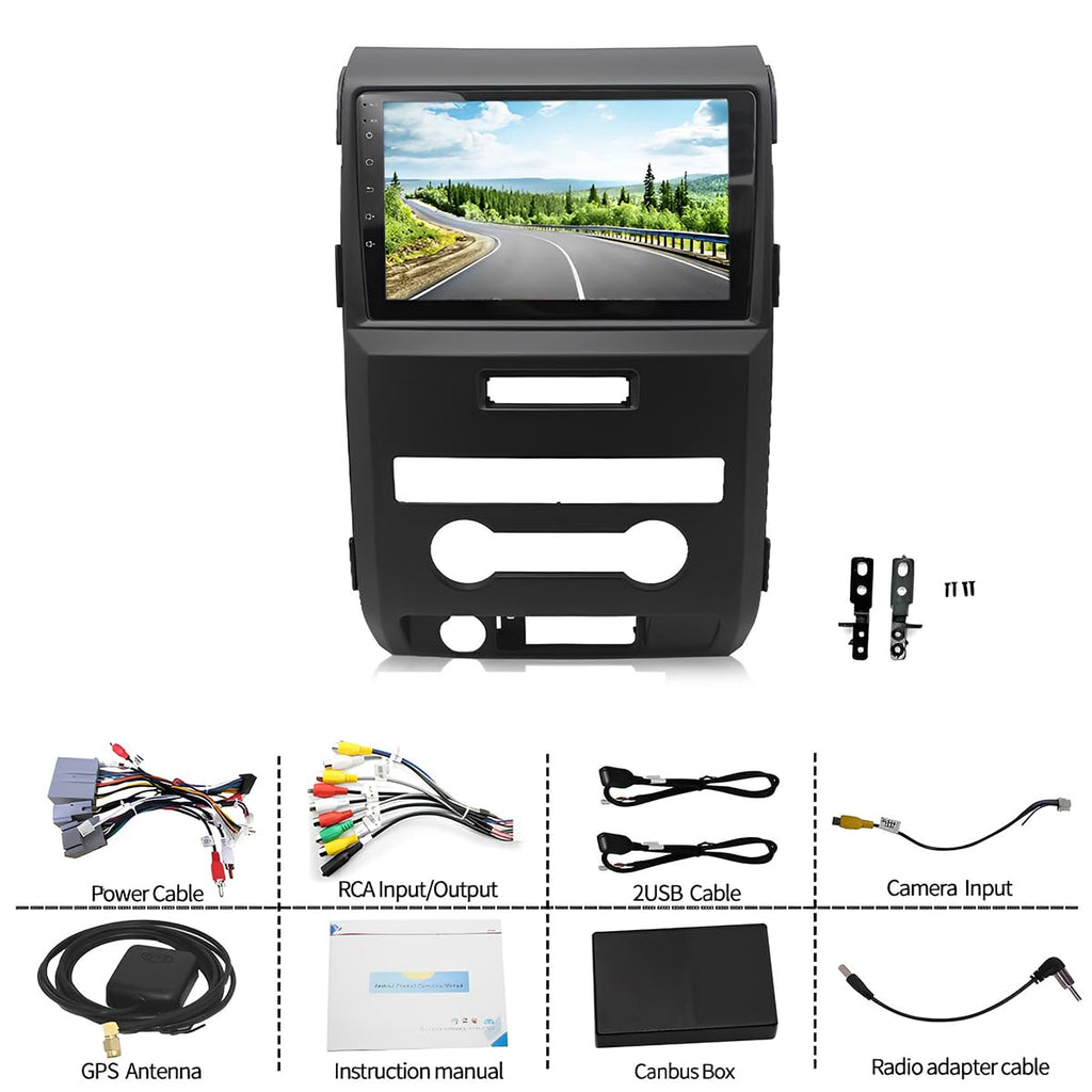 Car Radio Stereo for Ford F150 2009-2014 Android 13 9 Inch Screen Car in-Dash GPS Navigation RAM 2GB ROM 32GB Wireless Carplay WiFi Free Camera