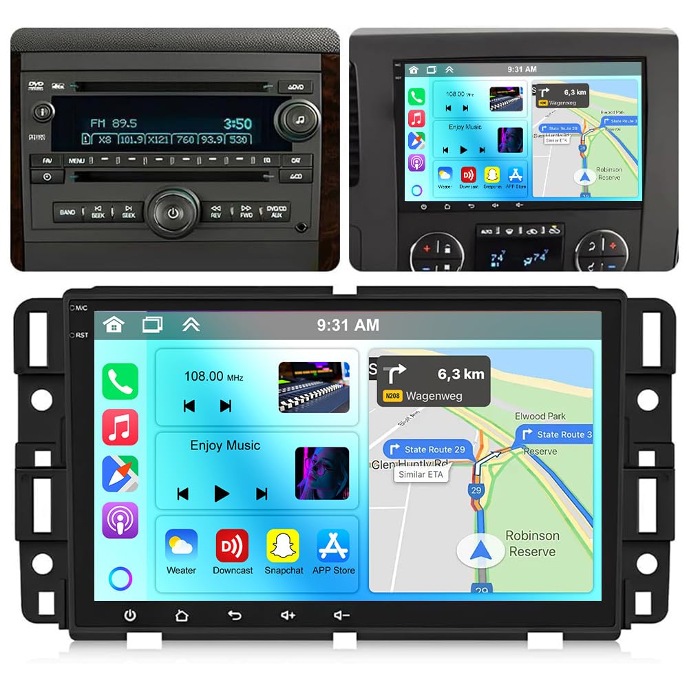 4G+64G Car Stereo Upgrade for GMC Sierra 2009-2012 with Wireless CarPlay and Android Auto, 8 Inch HD Touchscreen Android 14 Double Din Car Radio Receiver w/Bluetooth GPS WiFi FM RDS SWC Backup Camera