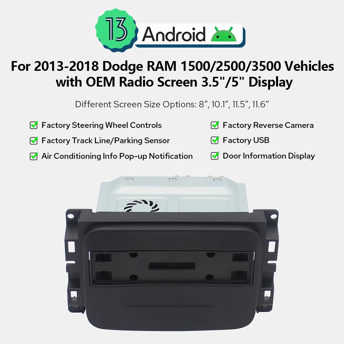 Joying Car Radio for Dodge RAM 1500/2500/3500 2013-2018 Upgrade, Android 13 Head Unit 10.1 Inch IPS Touchscreen Stereo 8GB+128GB with CarPlay & Android Auto, Mirror Link, AM/FM(JY-RC733T8)