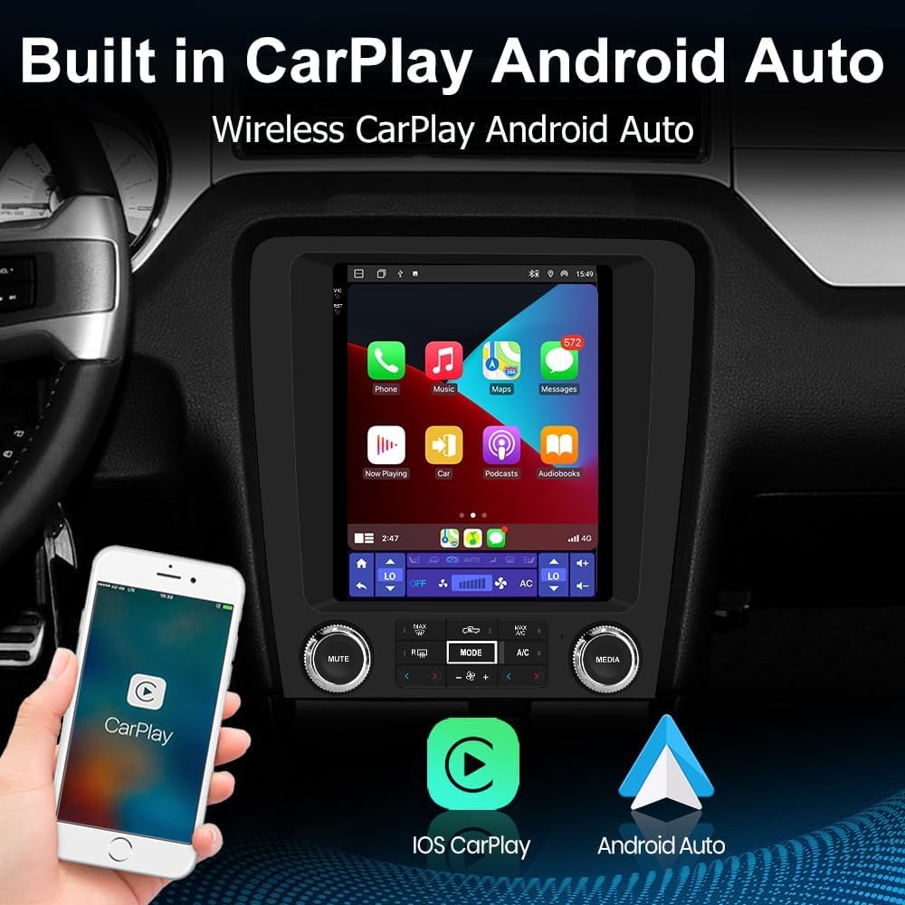 Android 13 Car Stereo Radio Compatible for Ford Mustang 2010-2014 Dual Screen Radio Upgrade,Wireless CarPlay Android Auto Head Unit Built-in DSP Bluetooth WiFi SWC MirrorLink [6G+128G]