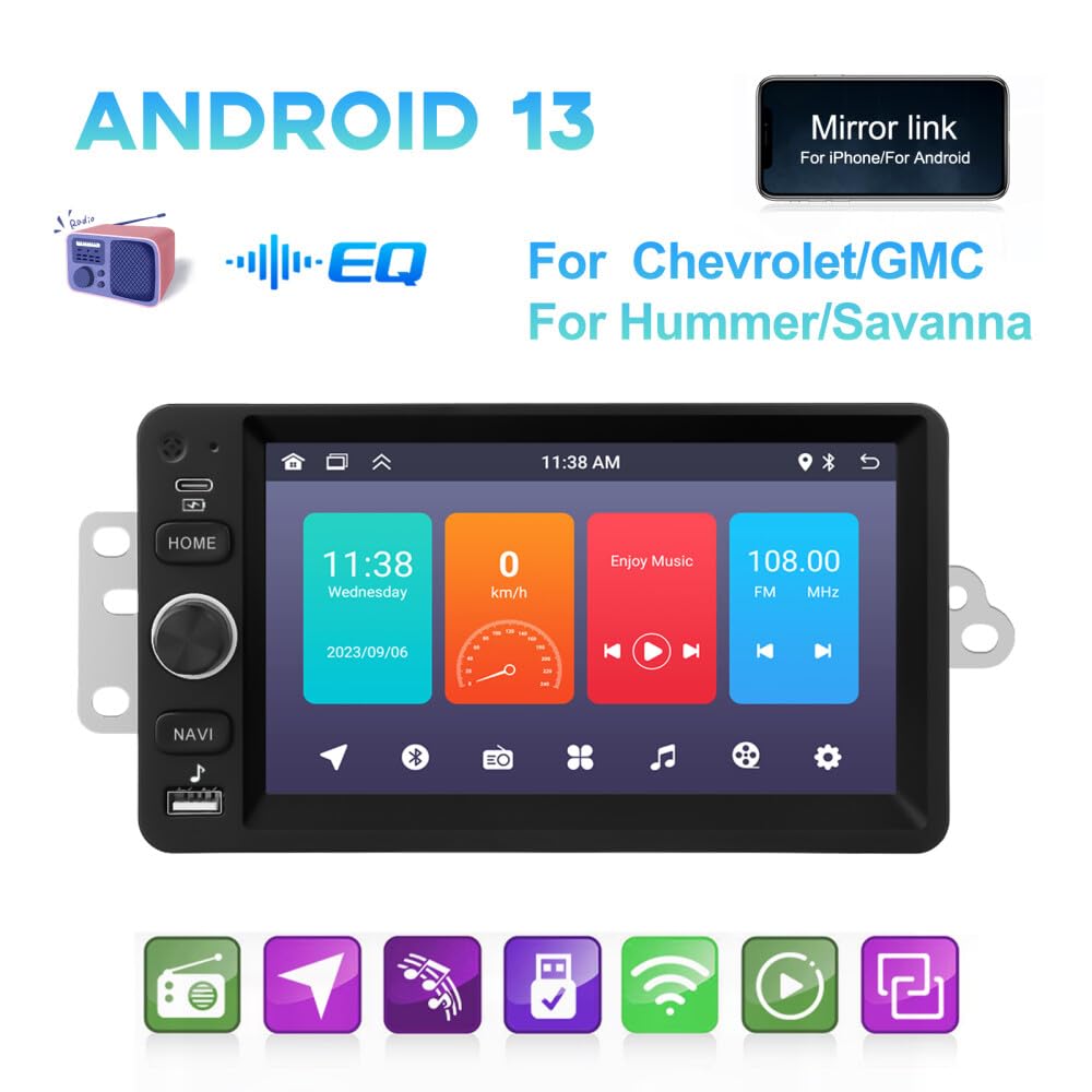 2 Din Android 13 Car Stereo Radio for Chevy 2003-2006 Tahoe Colorado Savana Silverado 1500 for GMC Canyon Yukon Sierra Hummer Blazer Wireless iOS for Carplay Android Auto 7 Touchscreen 2+32G