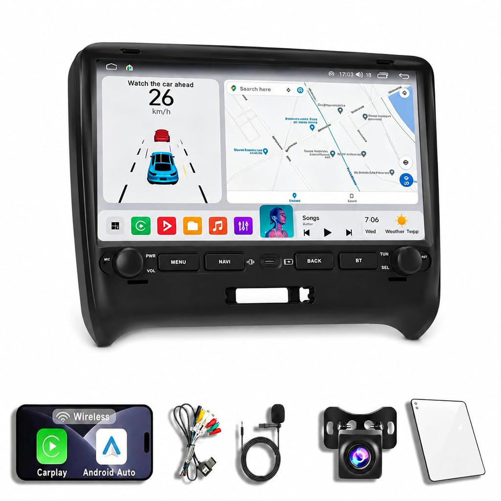 4Core 2+64GB Android 14 Car Radio Stereo for Audi TT MK2 8J 2006-2014, 10.26 Inch Touch Screen Dash Kit with Wireless CarPlay Android Auto GPS Navigation Bluetooth SWC WiFi 5G DSP RDS FM Camera Pleas
