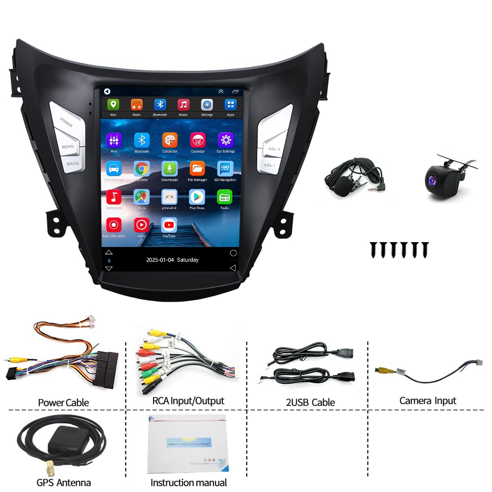 Car Stereo Radio Compatible for Hyundai Elantra 2011-2013 with Carplay Android Auto GPS Navigation 9.7in Touchscreen Car Radio Player with Bluetooth WiFi FM/RDS SWC Mirror Link + Backup Camera