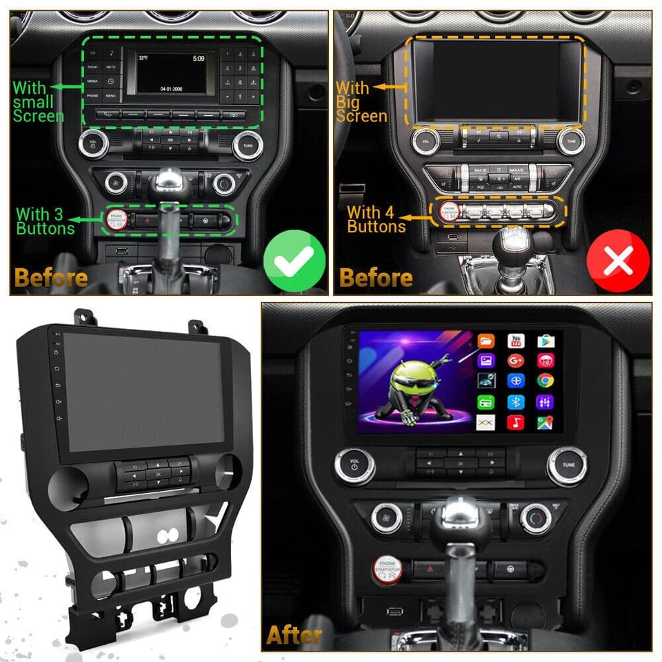 Android Car Stereo Radio for Ford Mustang 2015 2016 2017 2018 2019 2020 2021 GPS Head Unit 2+32G for CarPlay Wireless Android Auto Car Screen w/Bluetooth WiFi FM/RDS DSP SWC Bckup Camera 9in