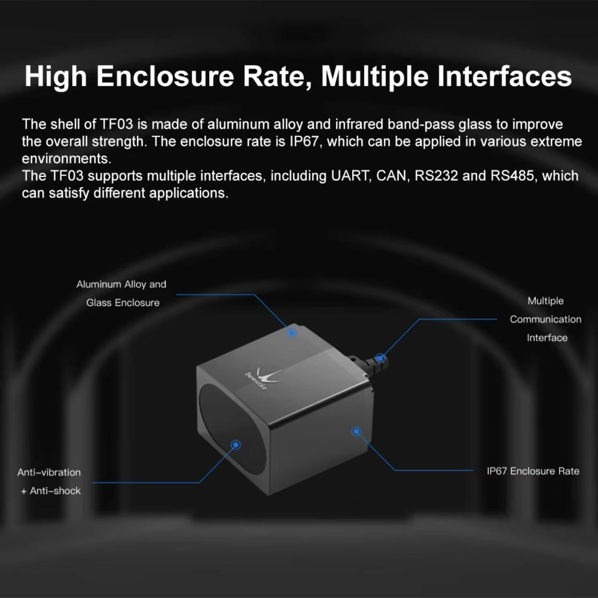 BENEWAKE TF03-100 Industrial Long Range LiDAR Sensor Laser Radar, 100m Measurement IP67 Waterproof, UART/RS232/RS485/CAN Interface, for UAV, Industrial Safety and Traffic Flow Detection (UART)