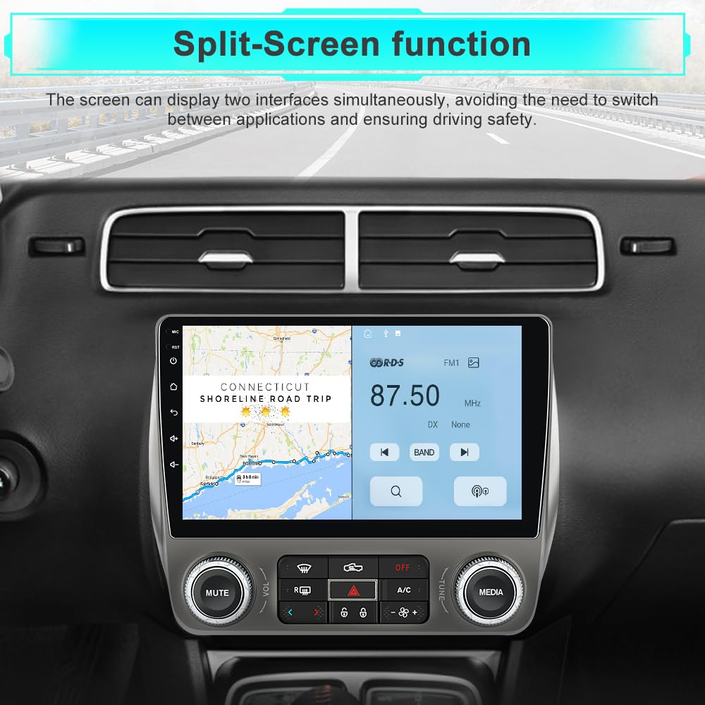 Car Radio for Chevrolet Camaro 2010-2015 Android 15 with 9 inch Touchscreen 2GB+64GB Carplay, Android Auto, Online Navigation, SWC, WiFi, Bluetooth, FM/AM/Radio,DSP