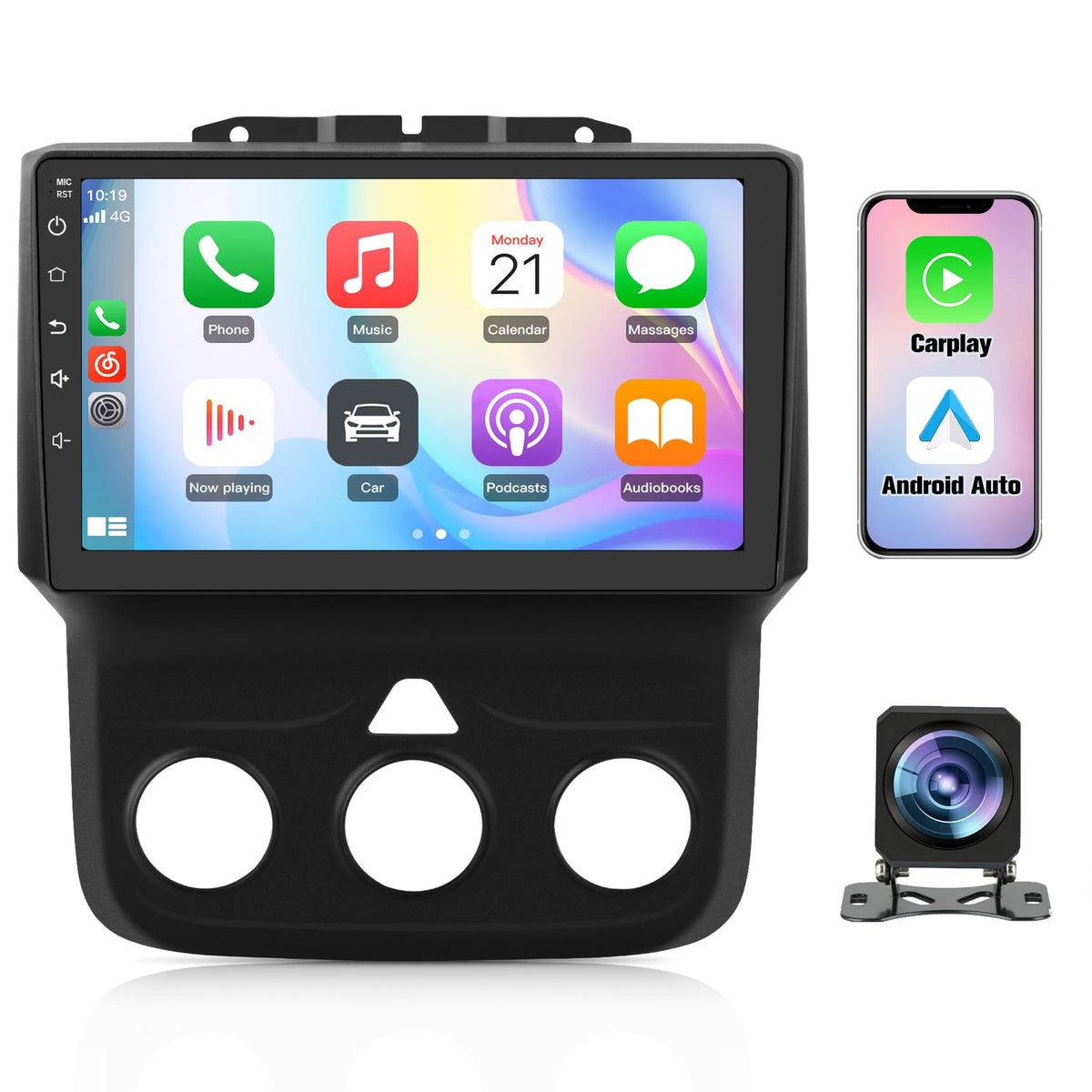 Junsun Car Stereo for Dodge RAM 1500 2500 3500 2013 2014 2015 2016 2017 2018 Qualcomm with Wireless CarPlay Android Auto Bluetooth GPS WiFi Backup Camera[4G+64G]