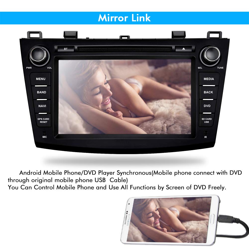 Car Radio Stereo Fits for Mazda 3 2006 2017 2018 2019 2010 2011 8 Inch HD Touchscreen Double Din Car Navigation with DVD Player,DSP,Bluetooth,Backup Camera and Microphon