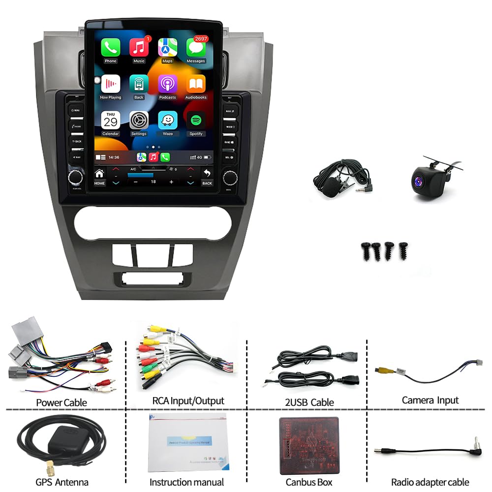 Android 15 Car Radio Compatible with Ford Fusion 2010 2011 2012, 9.7" Touch Screen Support Wireless CarPlay & Android Auto Head Unit GPS Navigation Bluetooth WiFi DSP SWC FM - 4+64G