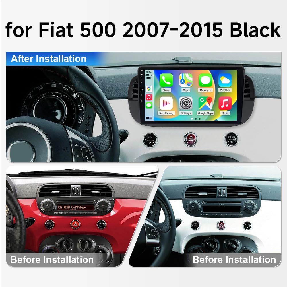9" Car Stereo for Fiat 500 2007-2015 - Wireless CarPlay Android Auto