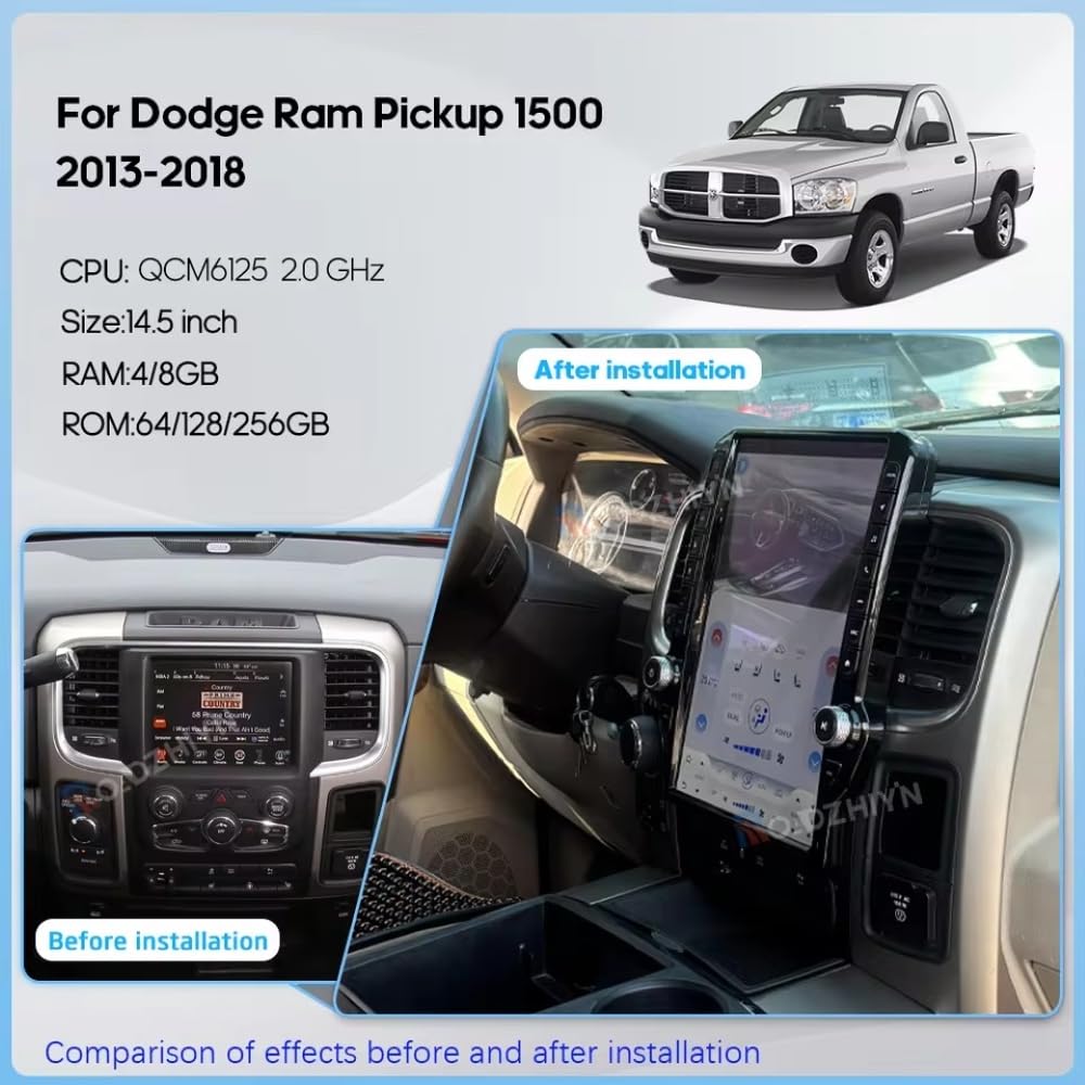 14.5 inch Car Radio for Ram 1500 2500 3500 4500 5500(2013/2014/2015/2016/2017/2018) Stereo Upgrade Qualcomm 8 Core Android 13 Screen Built-in Carplay/Android Auto (4G+64G, Auto AC)