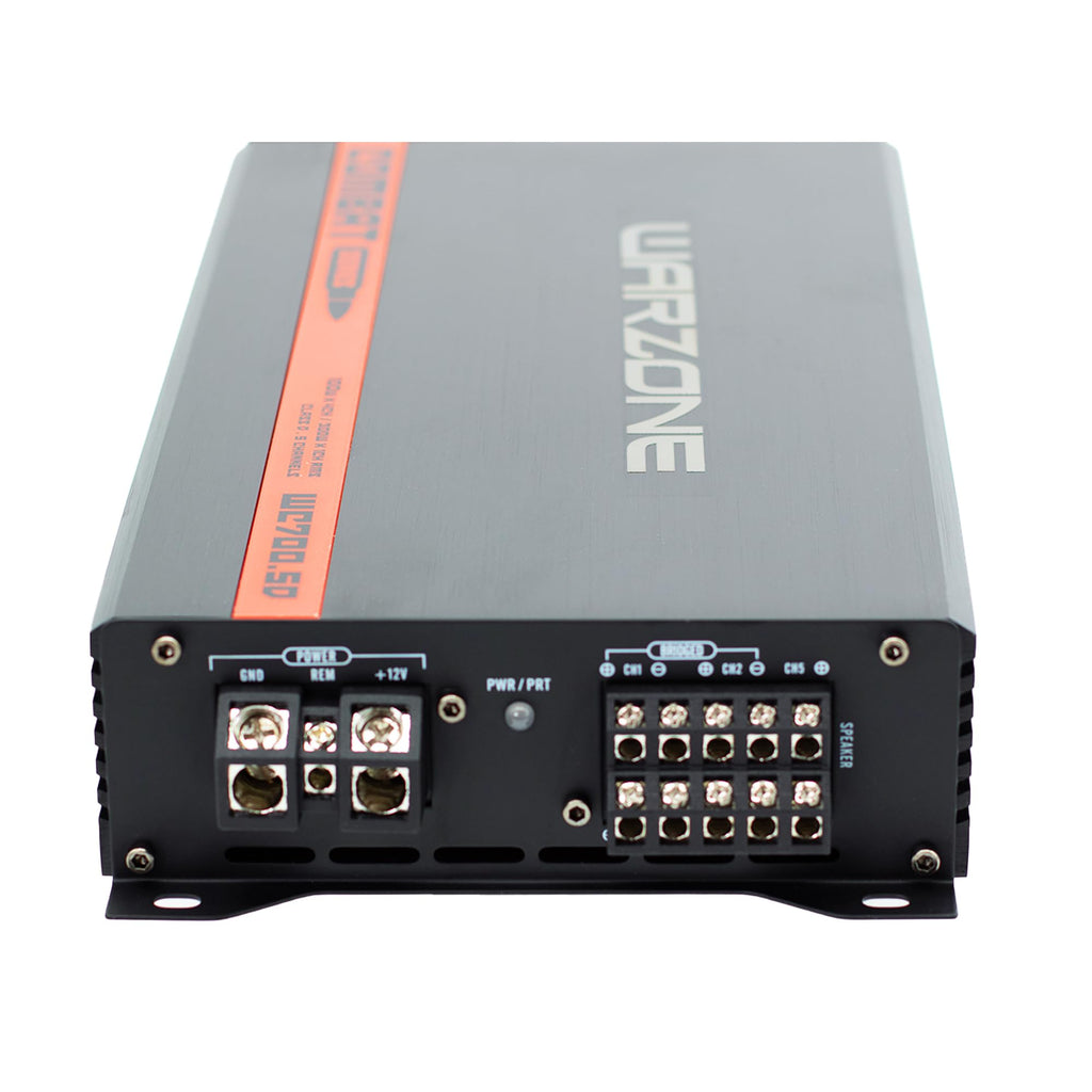 Warzone Series 700W 5-Channel Class D Car Audio Amplifier - True RMS Power, 1/2/4 Ohm Stable, Remote Subwoofer Level Control, Multi-Channel Vehicle Sound System Amp