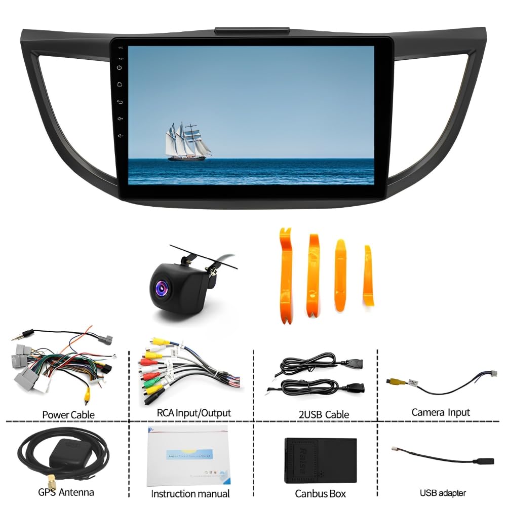 2+32G Double Din Car Stereo Radio Compatible with Honda CRV 12-16,10 "Touchscreen Car Radio Audio Receiver with Wireless Android Auto Support Bluetooth SWC,Camera,GPS Navigation