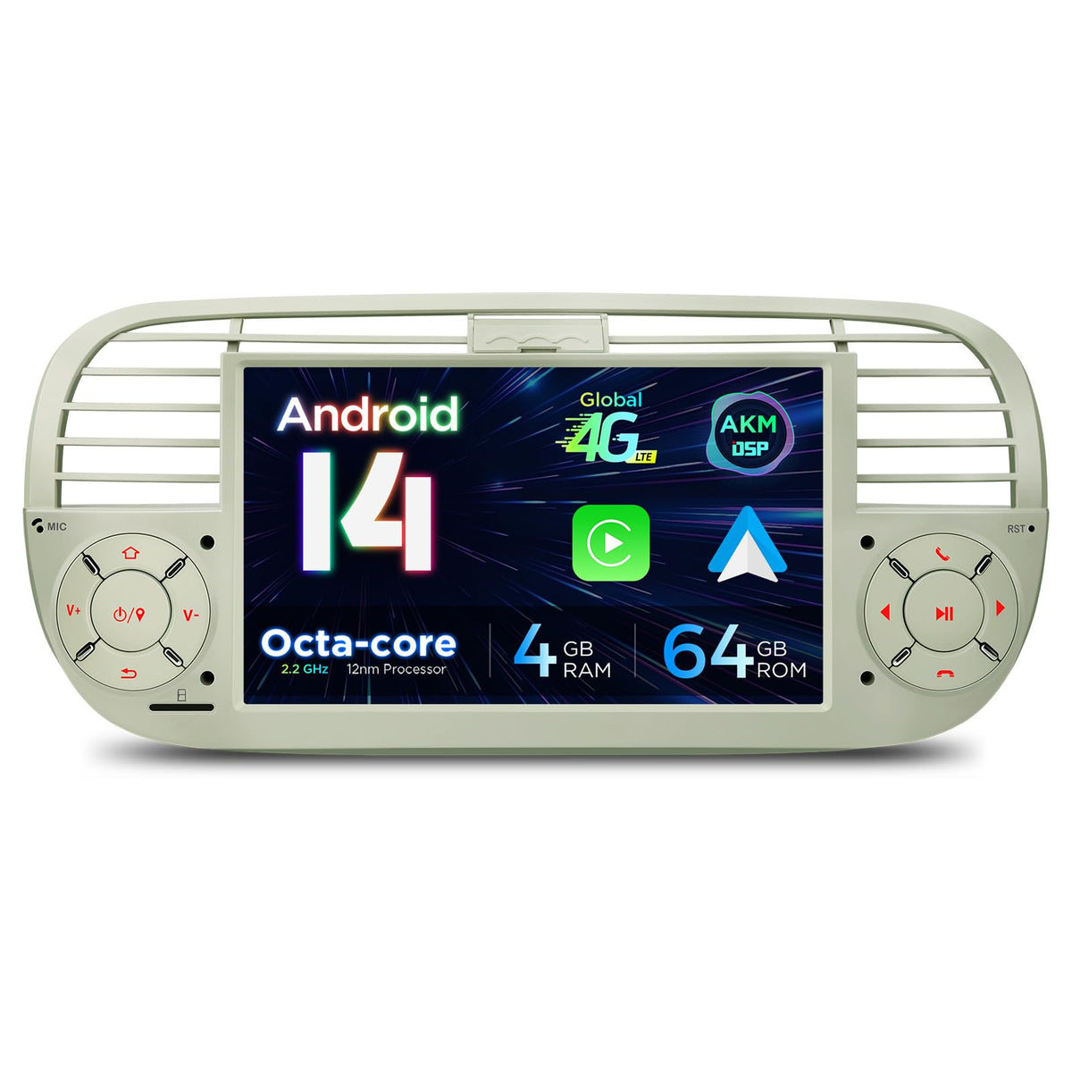 XTRONS Android 14 Car Stereo for Fiat 500 (2007-2015), 7 Inch Touch Screen Fiat 500 Replacement Head Unit with Gyroscope Built-in DSP GPS Navigation CarPlay Android Auto 4G LTE Bluetooth (4+64GB)