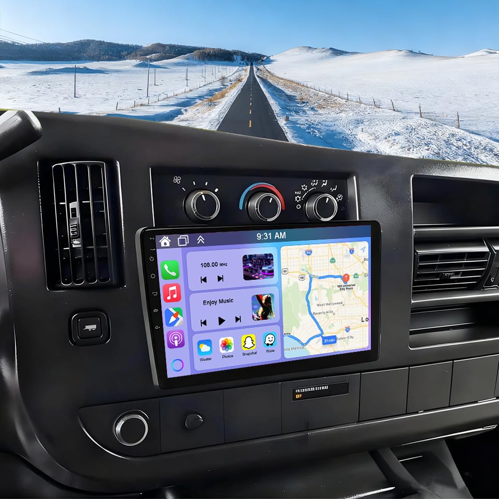 4G+64G Car Radio Upgrade for Chevy Express 2008-2024 with Wireless CarPlay and Android Auto, 10 Inch Touch Screen Android 14 Double Din Car Stereo for Express w/Bluetooth WiFi GPS FM BT SWC EQ Camera