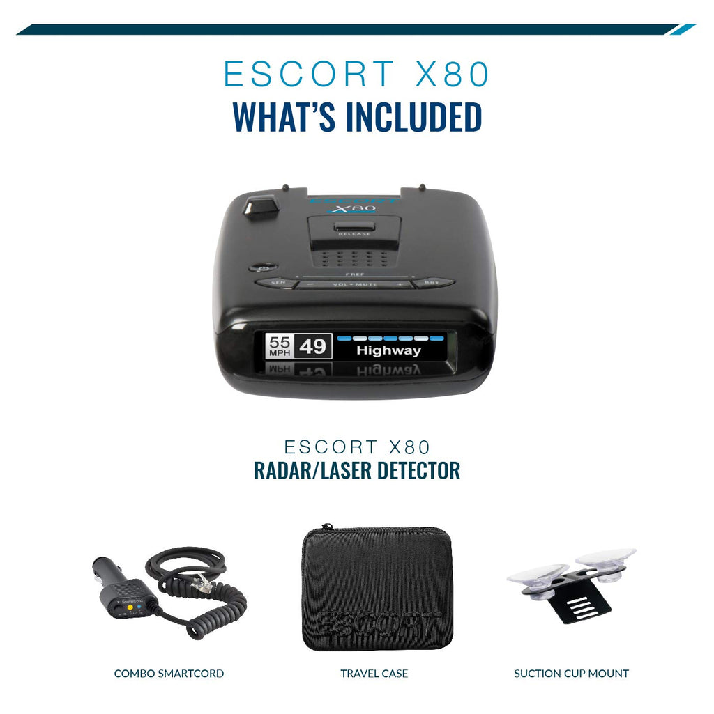 Escort X80 Laser Radar Detector - Extreme Long Range Early Alert Protection, False Alert Filter, Multi Color OLED Display, Crystal Clear Voice Alerts, Live Crowd Sourcing, Black