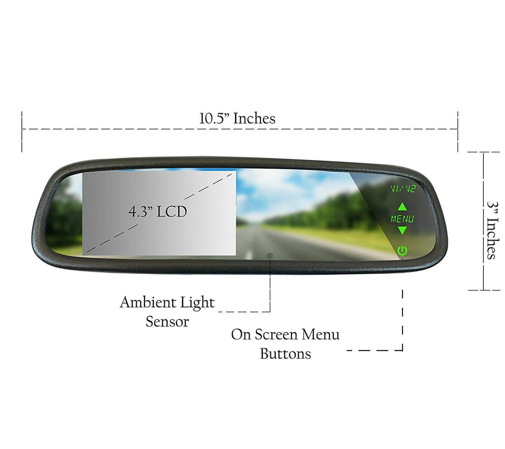Master Tailgaters 10.5" OEM Rear View Mirror with 4.3" LCD Screen + OnStar Buttons for Existing Wiring | Rearview Universal Fit | Auto Adjusting Brightness LCD | Anti Glare | Full Mirror Replacement