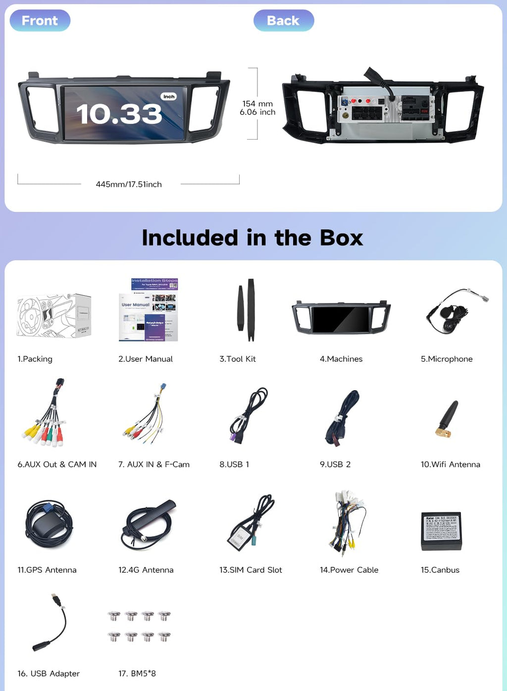 10.33" Android 14 Car Stereo for Toyota RAV4 2013-2018,6G+128G