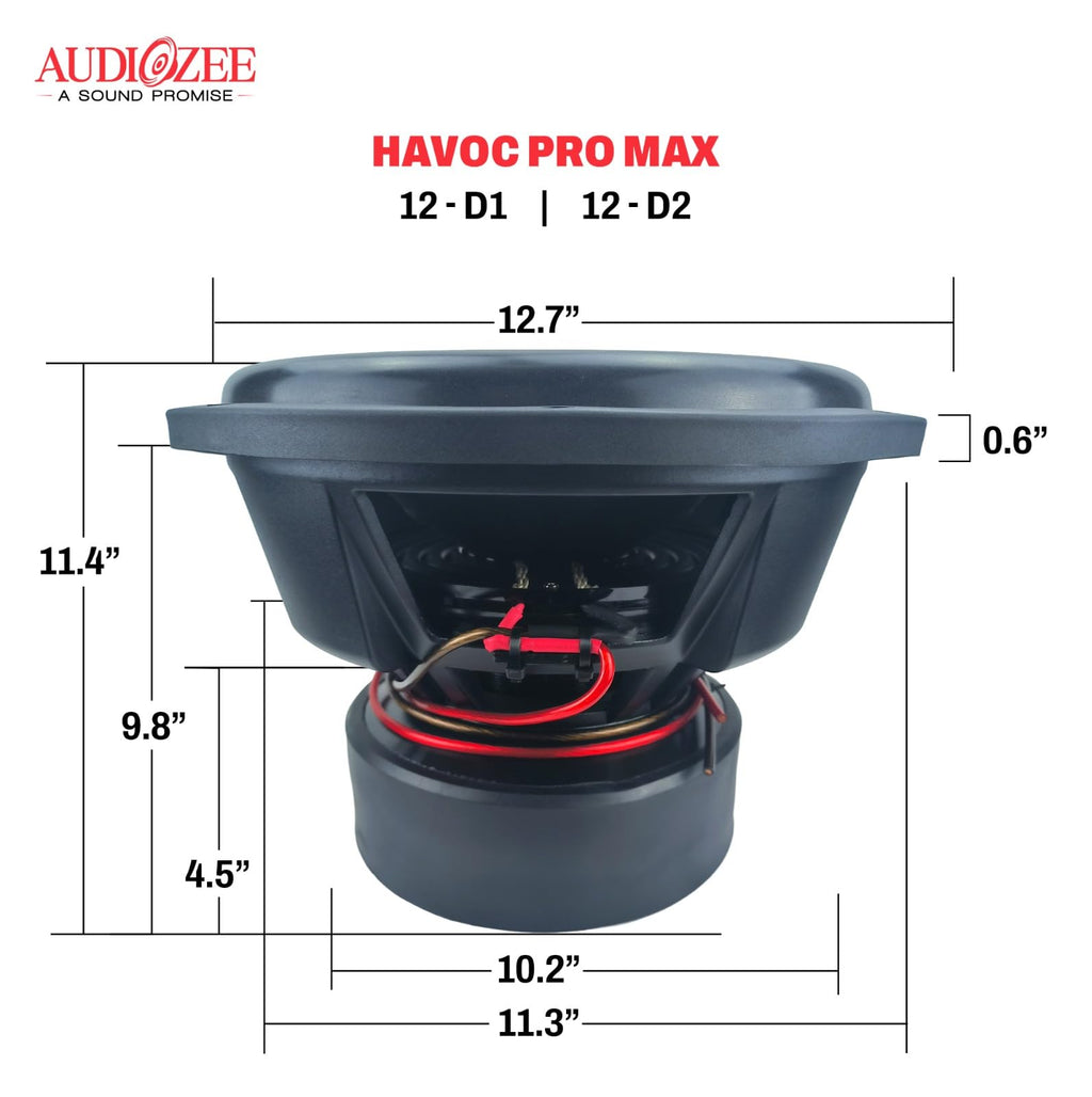 Audiozee Havoc Pro Max 12" 5000W RMS/10000W Max – Dual 2 Ohm Subwoofer, 4" 4-Layer Flat Aluminum Voice Coil, Kevlar Fiber Cone, Competition Grade Design