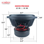 Audiozee Havoc Pro Max 12" 5000W RMS/10000W Max – Dual 2 Ohm Subwoofer, 4" 4-Layer Flat Aluminum Voice Coil, Kevlar Fiber Cone, Competition Grade Design