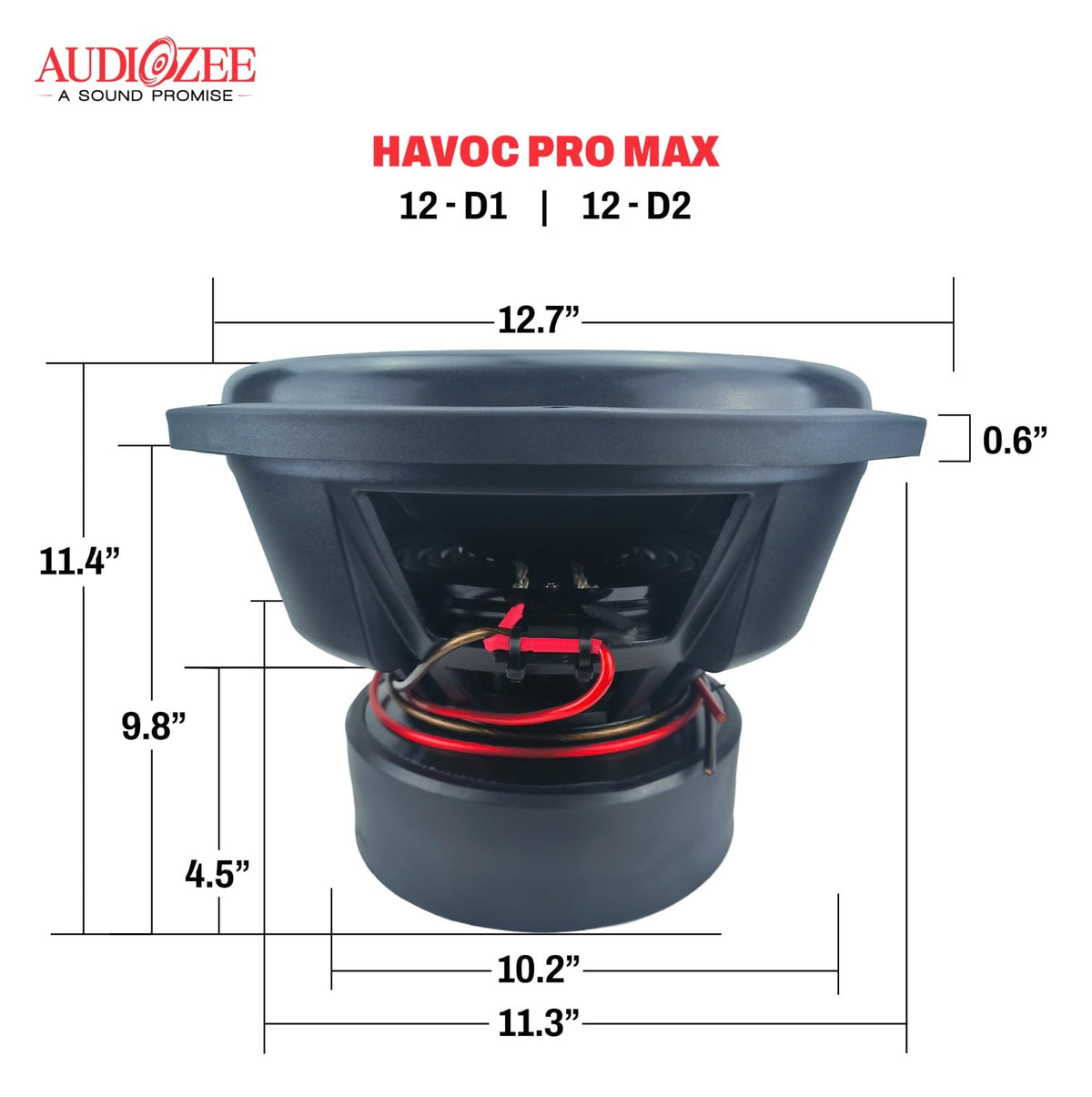 Audiozee Havoc Pro Max 12" 5000W RMS/10000W Max – Dual 2 Ohm Subwoofer, 4" 4-Layer Flat Aluminum Voice Coil, Kevlar Fiber Cone, Competition Grade Design
