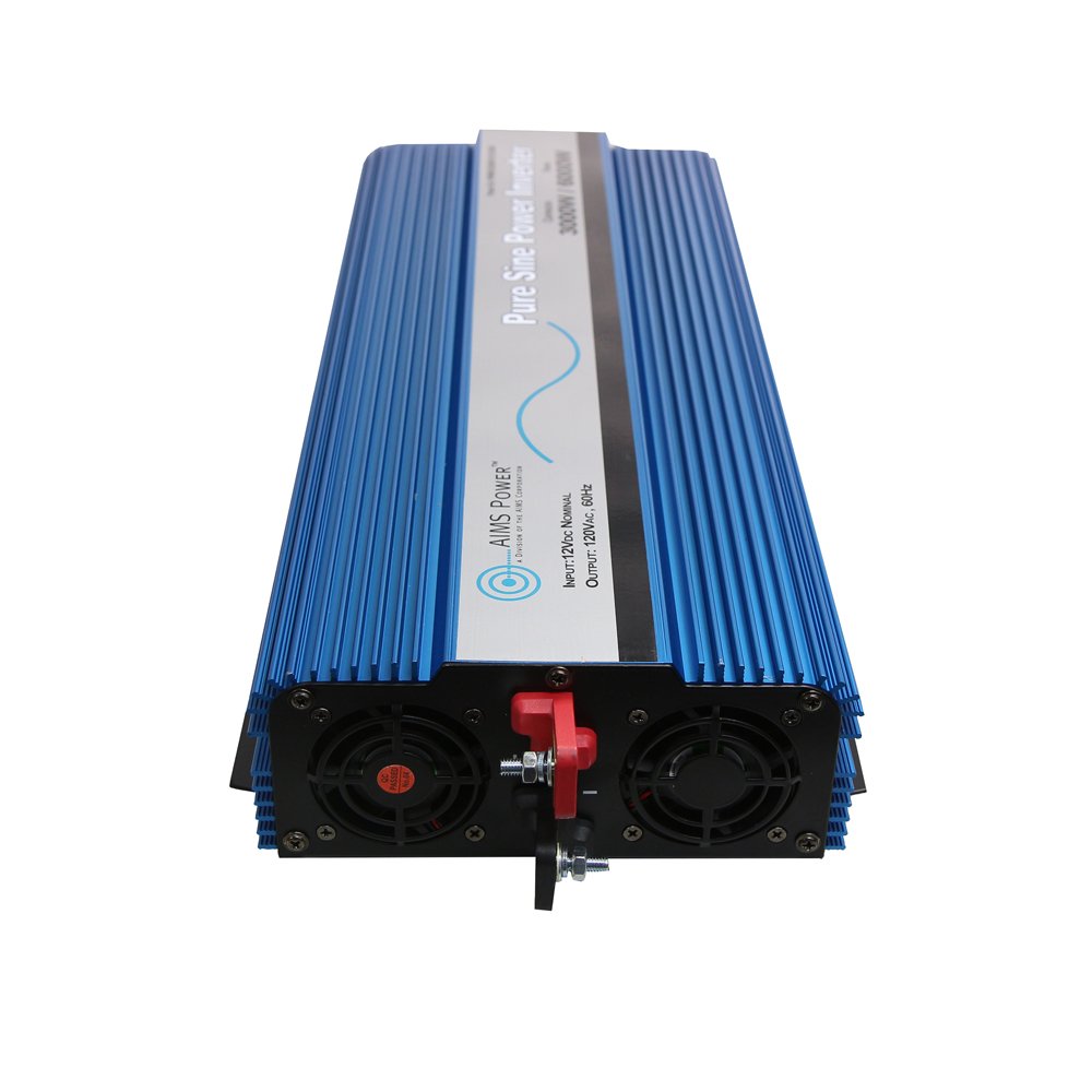 AIMS Power PWRI300012120S Pure Sine Inverter, 3000 Watt Continuous Power, 6000 Watt Surge Peak Power, 12 Volt DC Input, Pure Sine Wave, GFCI Outlet, AC Direct Connect Terminal Block