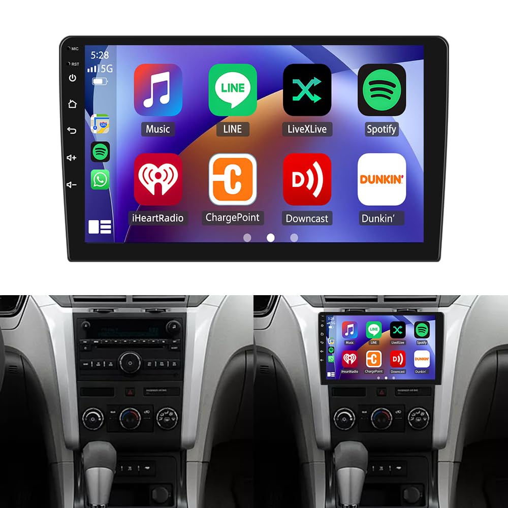 10" Double Din Car Radio for Chevy Traverse 2009 2010 2011 2012 with Wireless Carplay GPS Navi Touch Screen Stereo for Traverse Head Unit Android 14 Bluetooth Backup Camera Mirror Link FM/RDS 2+64G