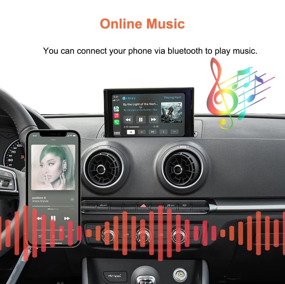 Wireless Carplay for Audi A3 S3 A5 A4L Q2L Q5L Q7 2013-2018 with MIB MIB2 System Carplay Android Auto Retrofit Kit Decoder Round LVDS Support Bluetooth, Mirrorlink, Siri, Navigation, Camera