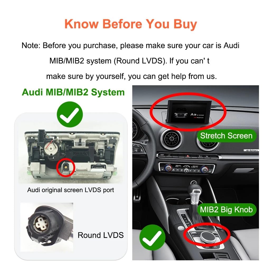Wireless Carplay for Audi A3 S3 A5 A4L Q2L Q5L Q7 2013-2018 with MIB MIB2 System Carplay Android Auto Retrofit Kit Decoder Round LVDS Support Bluetooth, Mirrorlink, Siri, Navigation, Camera