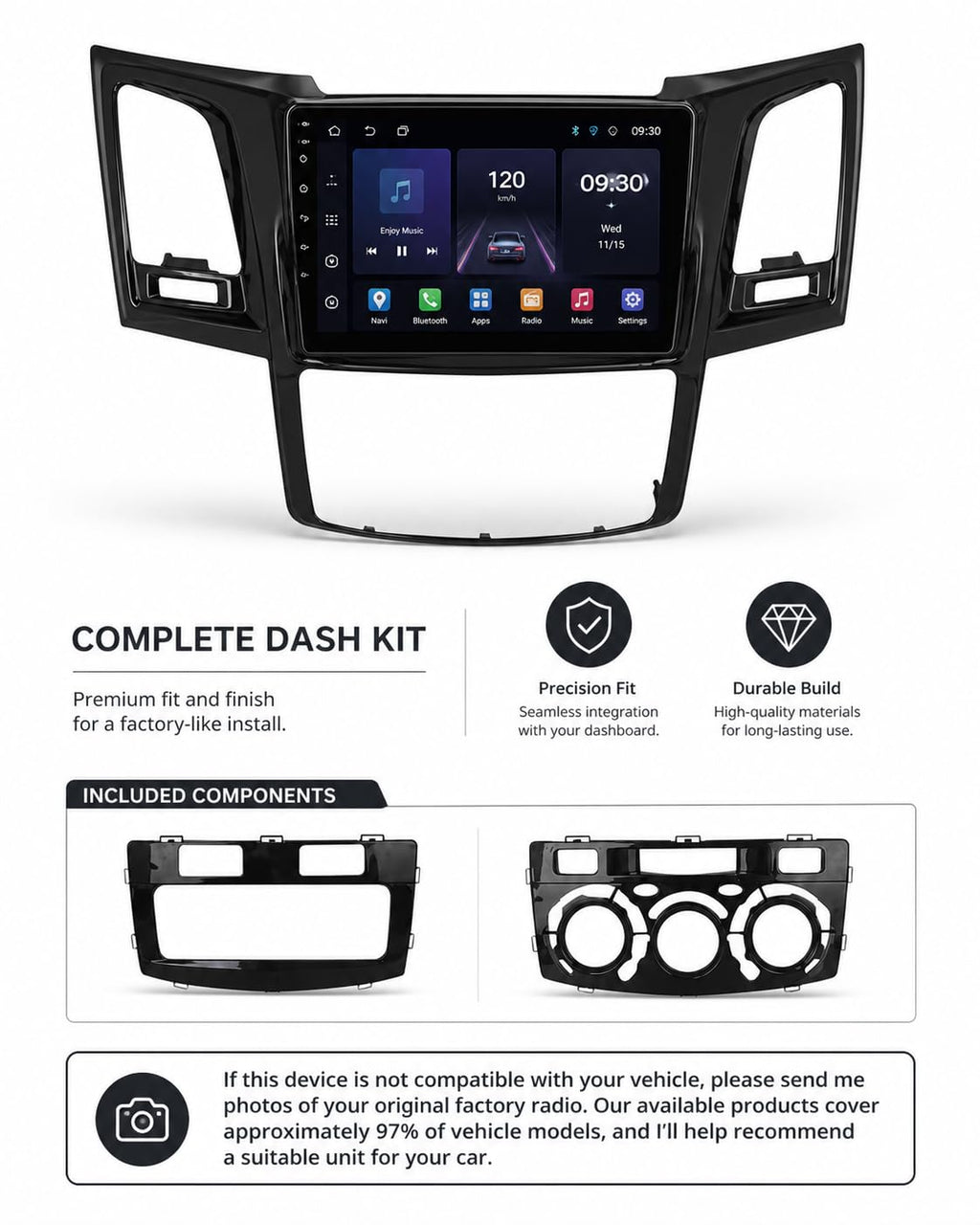 Android 14 Car Radio Stereo for Toyota Fortuner, Toyota Hilux Revo, Toyota Vigo 2005-2014, 9 Inch Touch Screen Dash Kit with Wireless CarPlay Android Auto GPS Navigation Bluetooth SWC WiFi 5G DSP RDS