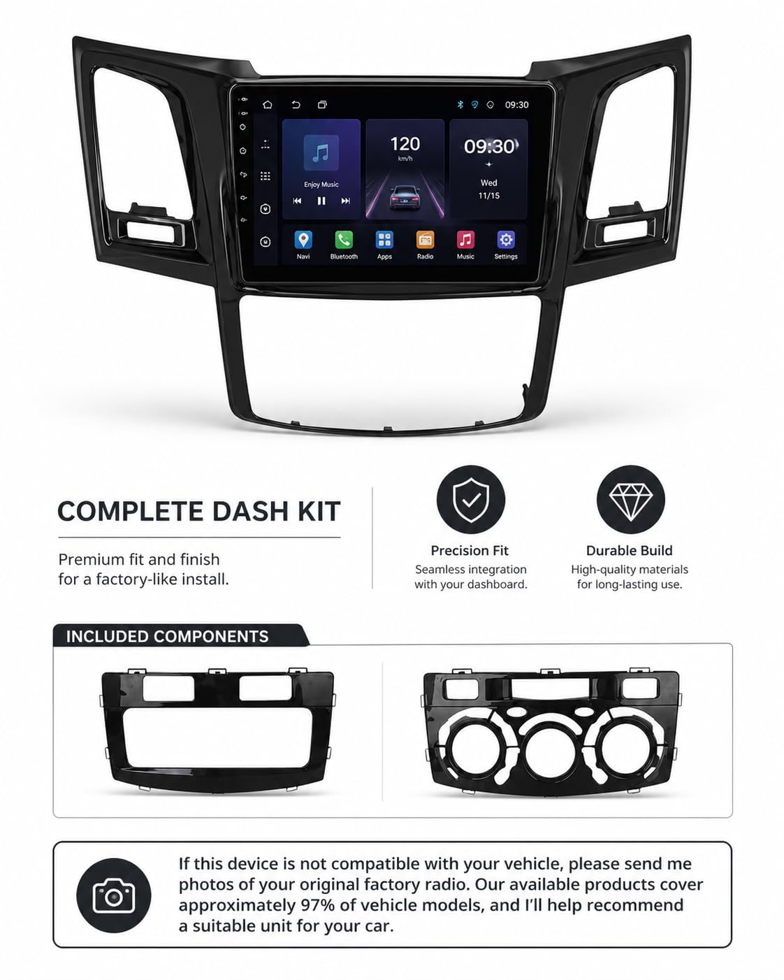 Android 14 Car Radio Stereo for Toyota Fortuner, Toyota Hilux Revo, Toyota Vigo 2005-2014, 9 Inch Touch Screen Dash Kit with Wireless CarPlay Android Auto GPS Navigation Bluetooth SWC WiFi 5G DSP RDS