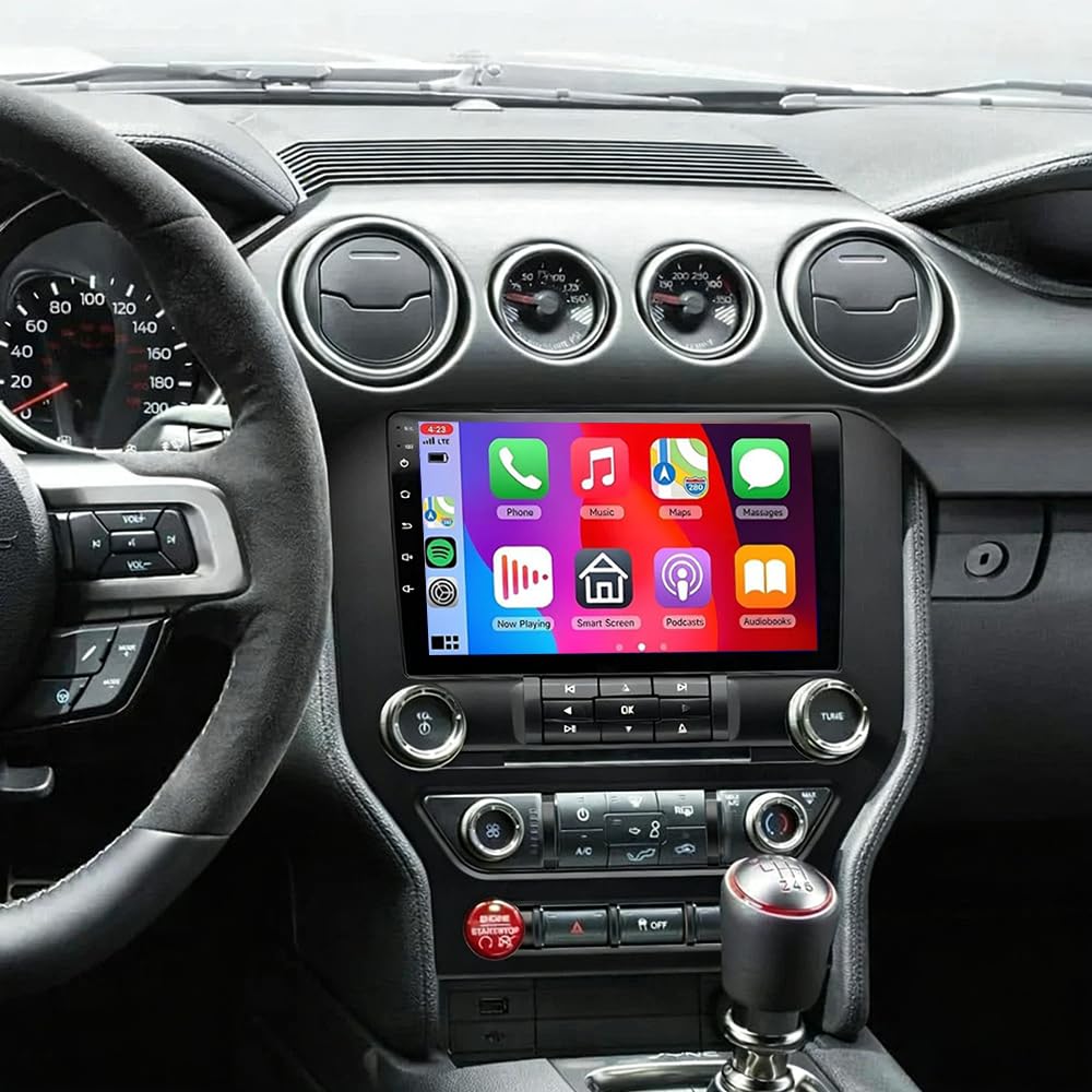 Android 14 Double Din Car Radio for Ford Mustang 2015-2021, 9 inch Touch Screen Radio for Ford Mustang Head Unit with Wireless Carplay Android Backup Camera Bluetooth GPS Navigator WiFi FM RDS 2+64G