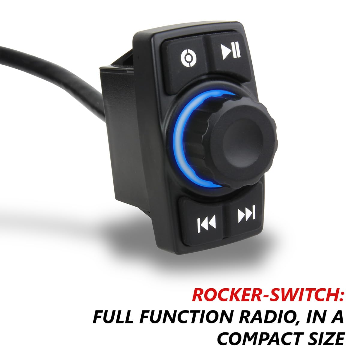 Universal Bluetooth Rocker Switch Audio System. Compact Radio with Basic headunit Controls with 200w 4-Channel Amplifier with External Amp Outputs for More Powerful Speaker and Subwoofer Amplifiers