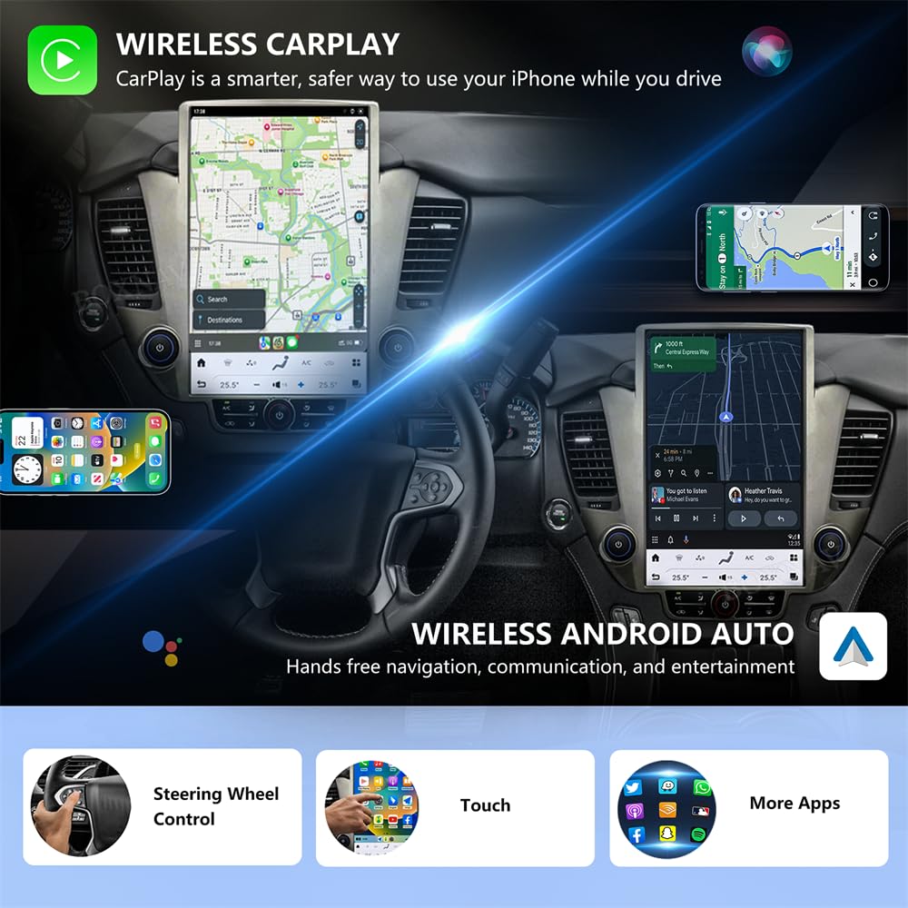 15.6 Inch Touch Screen Car Radio for Chevrolet Suburban Tahoe GMC Yukon 2014-2020 Upgrade Stereo Replacement Head Unit Multimedia Player Carplay Android Auto GPS Navigation (OEM 4.2 Inch Screen)