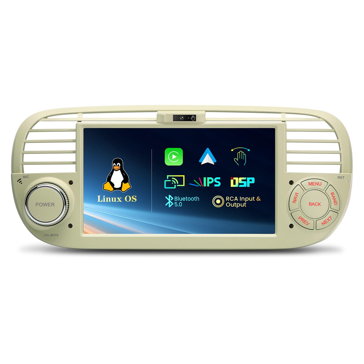 XTRONS 7" Car Stereo for Fiat 500 2007-2015, Wireless CarPlay, DSP(Cream)