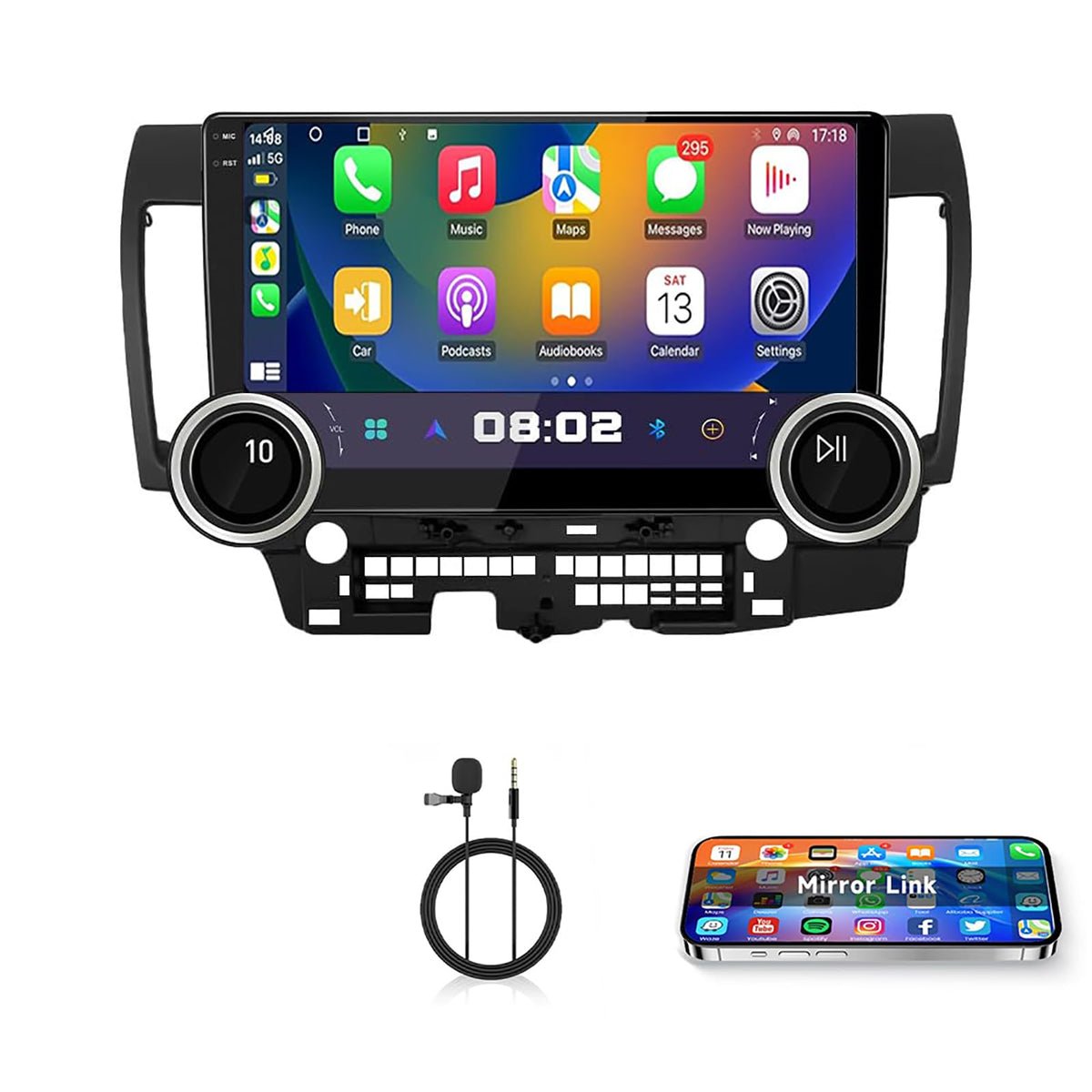 10.1'' Dual Knobs Android Car Stereo for Mitsubishi Lancer 2008-2017 with Wireless Carplay Android Auto,Touchscreen Radio with GPS/Bluetooth/FM/Wi-Fi Mirror Link Backup Camera SWC 2+64G