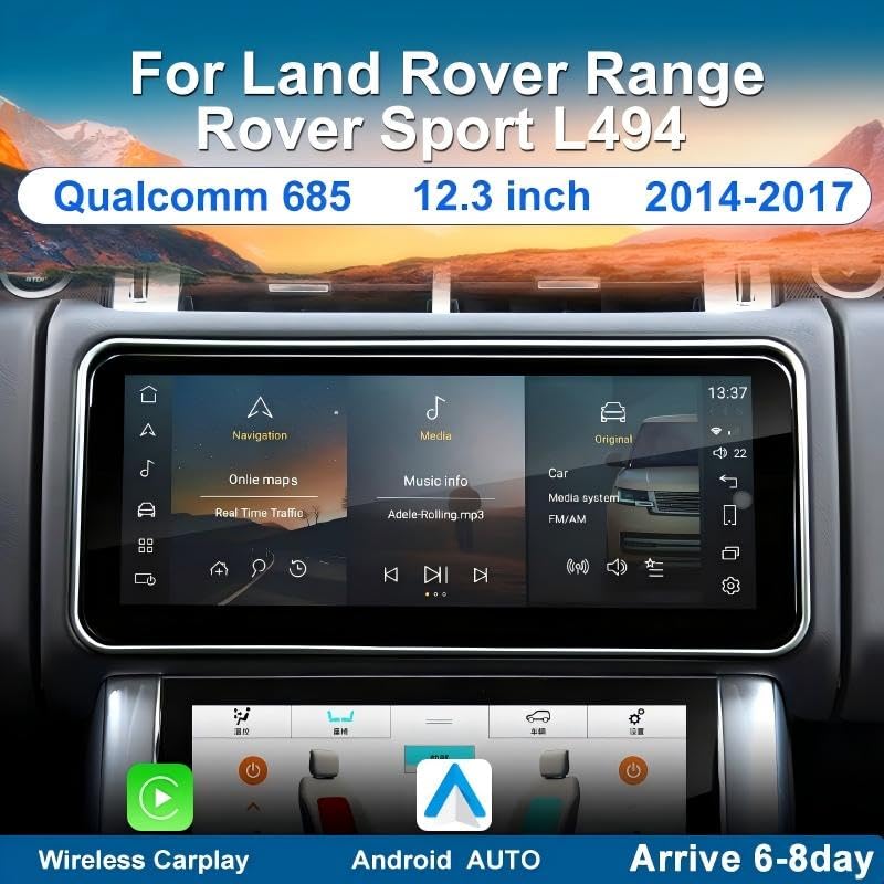 8+128GB 12.3'' Android 13 Car Stereo Navigation for Range Rover Sport L494 2014-2017 Touch Screen with CarPlay/Android Auto | GPS+4G+Split Screen | Plug & Play Upgrade (OEM Bosch System, White)