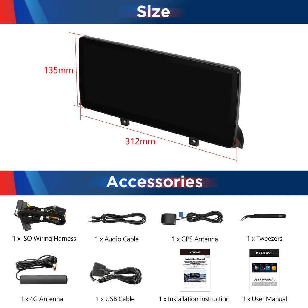 XTRONS 12.3 Inch Android 14 Car Stereo for BMW F30/F31/F32/F33/F34/F35/F36 2013-2016 NBT iDrive 4.0, IPS Touch Screen 4+64GB Global 4G Car Radio GPS Navigation Support Wireless Car Play Android Auto