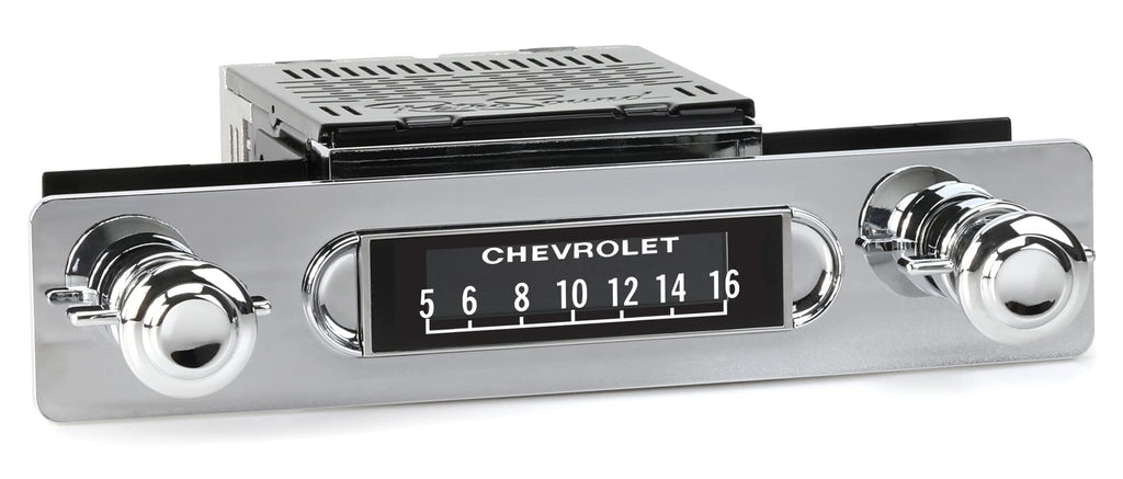 Apache Radio Compatible with 1955-59 GMC or Chevrolet Truck with Installation Bezel, Chrome Knob Kit and Vintage Dial Screen