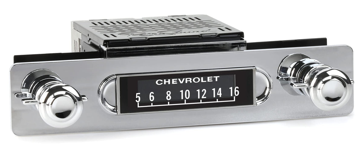 Apache Radio Compatible with 1955-59 GMC or Chevrolet Truck with Installation Bezel, Chrome Knob Kit and Vintage Dial Screen