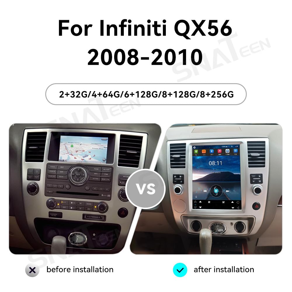 12.1 inch Vertical Touch Screen Car Radio for Nissan Armada Infiniti QX56 2008-2012 Carplay Multimedia Player GPS Navigation Stereo (Silver, 8+256GB)