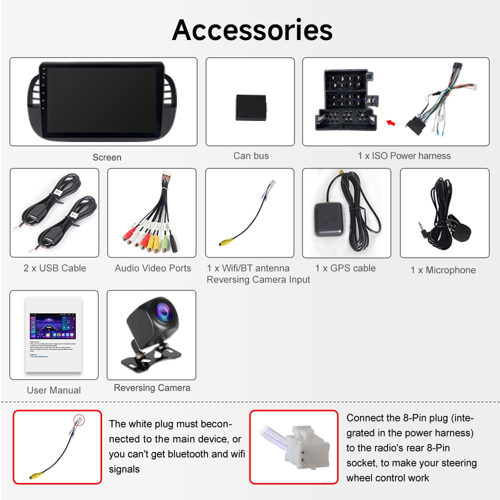9" Car Stereo for Fiat 500 2007-2015 - Wireless CarPlay Android Auto