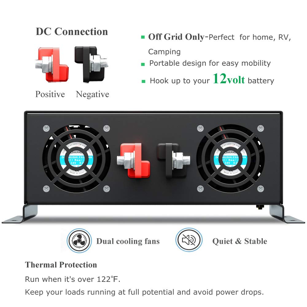 WZRELB Reliable Off Grid 3500W Pure Sine Wave Inverter 12VDC to 120VAC Solar Power Inverter LED Display (Black)