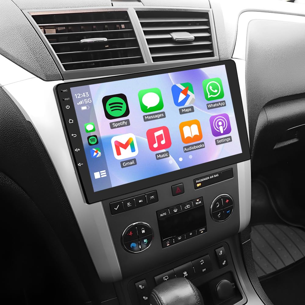 10" Double Din Car Radio for Chevy Traverse 2009 2010 2011 2012 with Wireless Carplay GPS Navi Touch Screen Stereo for Traverse Head Unit Android 14 Bluetooth Backup Camera Mirror Link FM/RDS 2+64G