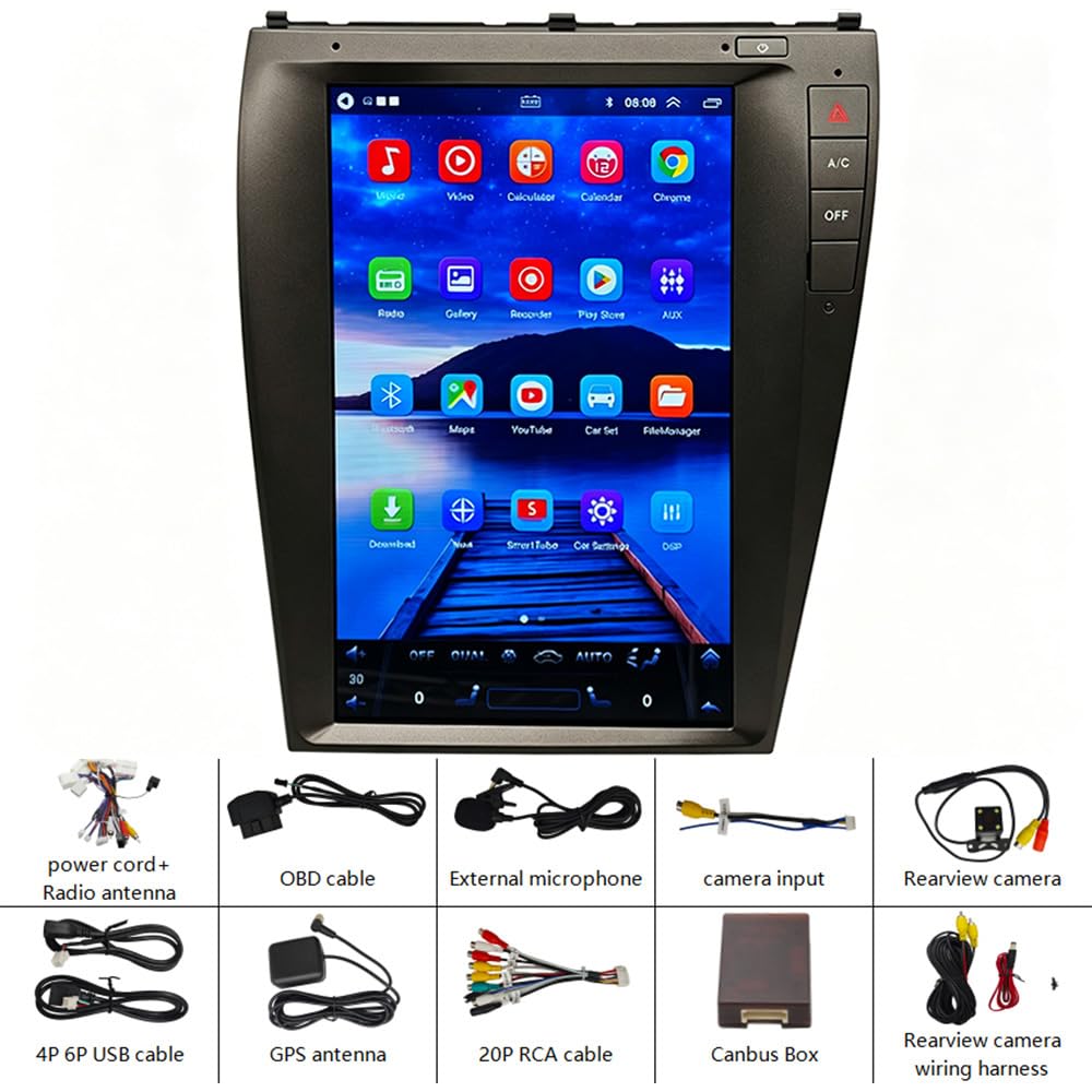 Car Stereo Radio 12.8 Inch Android 15 for Lexus ES350 2006-2011 Base Trim