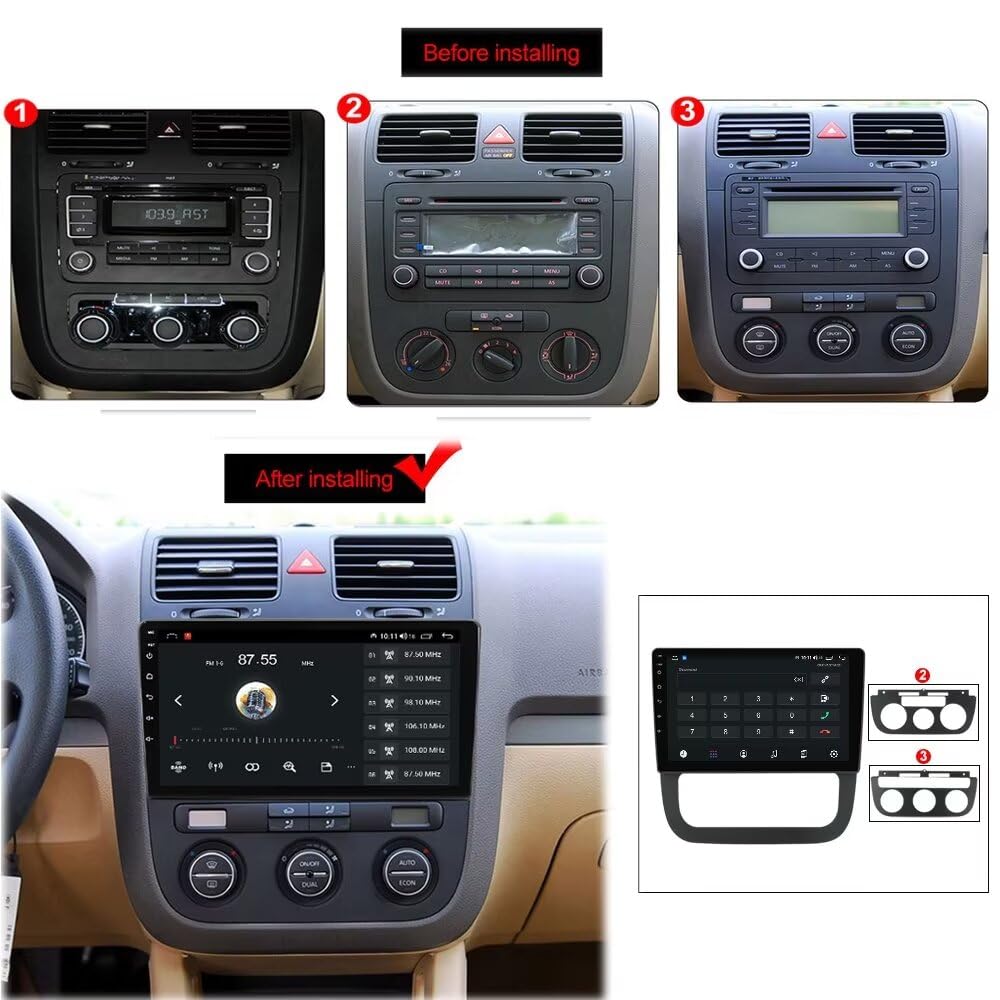 Radio for Volkswagen Jetta 5 2005-2010 2GB RAM 64GB ROM, Biorunn 10.1 Inch Touchscreen Stereo Head Unit Wireless Car-Play Android Auto Blue-Tooth GPS Navi WiFi FM SWC RDS Blue-Tooth WiFi